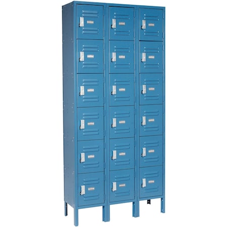 Global Industrial Six Tier Locker, 12x18x12, 18 Door, Unassembled, Blue 269691BL